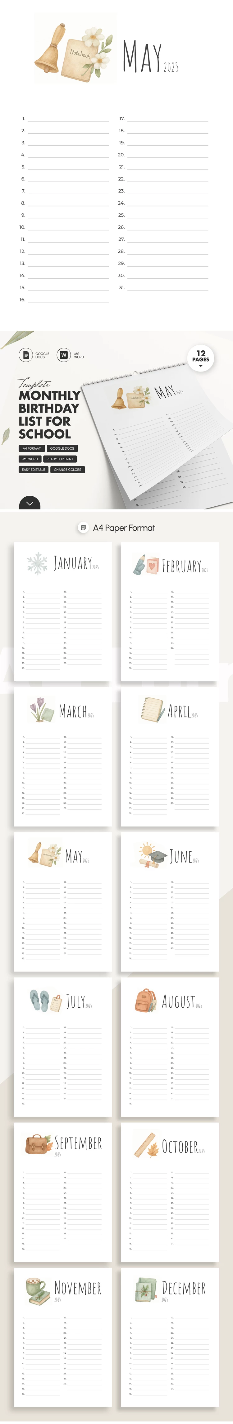 Elenco mensile dei compleanni per la scuola - free Google Docs Template - 10071381 Elenco mensile dei compleanni per la scuola - free Google Docs Template - 10071381