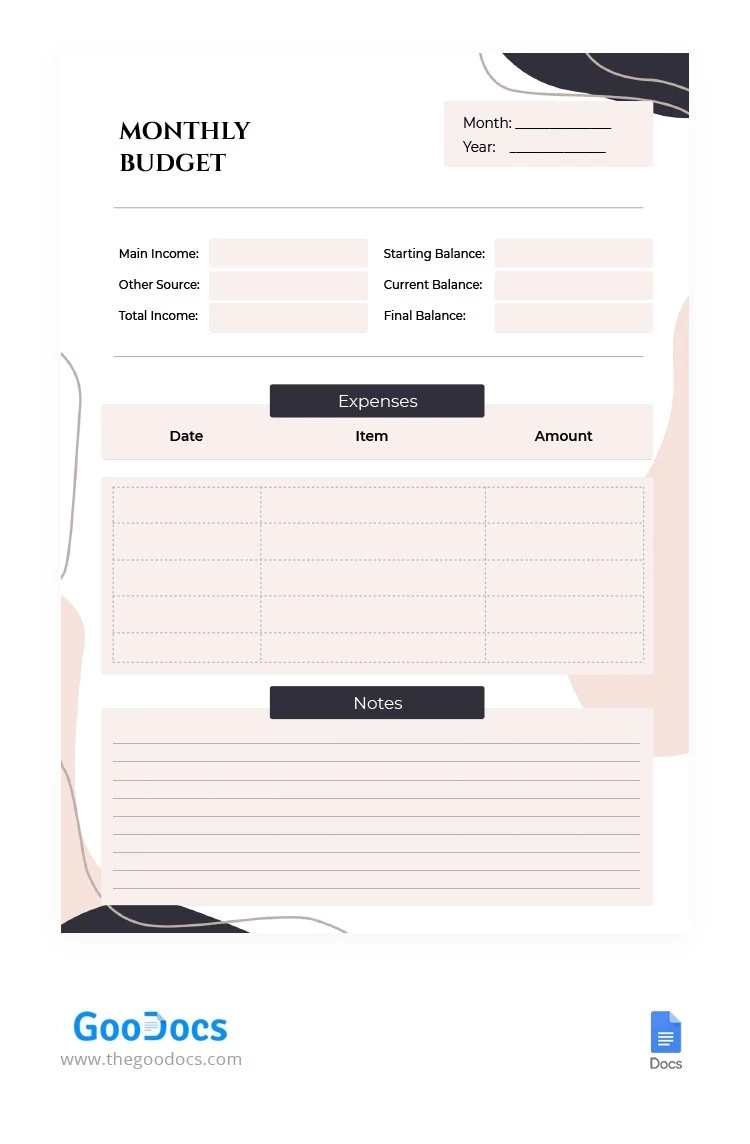 Budget mensuel impressionnant - free Google Docs Template - 10062260