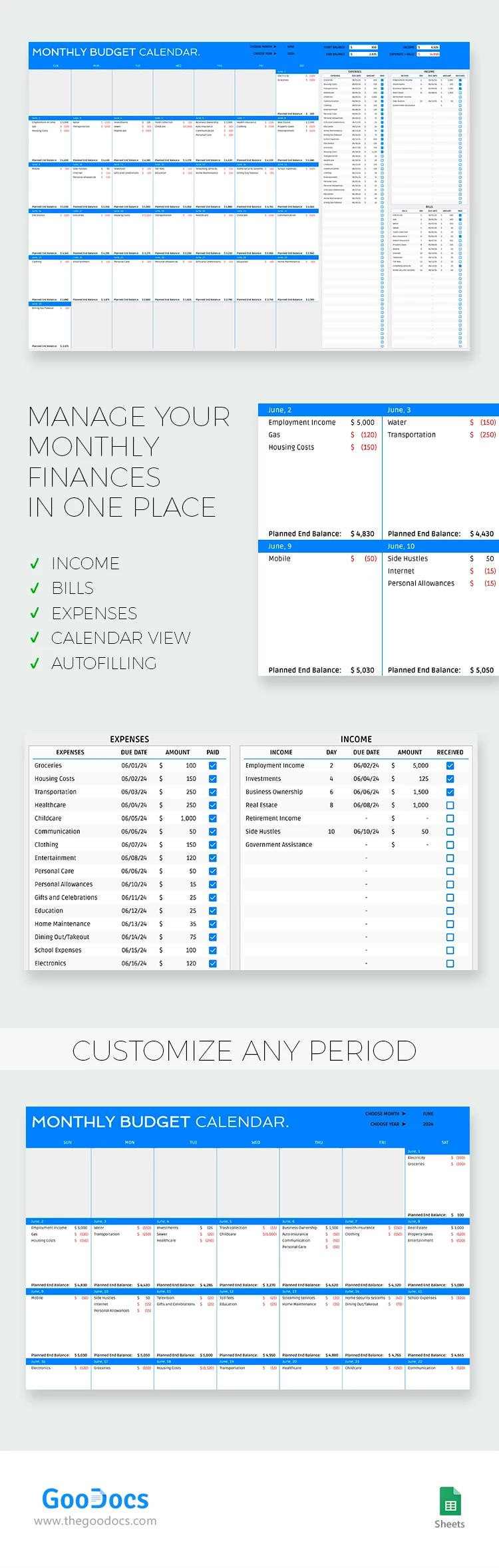 Professional Monthly Budget Calendar - free Google Docs Template - 10068630