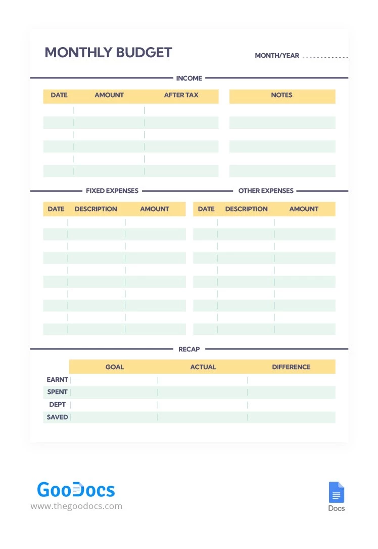 Monthly Budget Planner - free Google Docs Template - 10062470