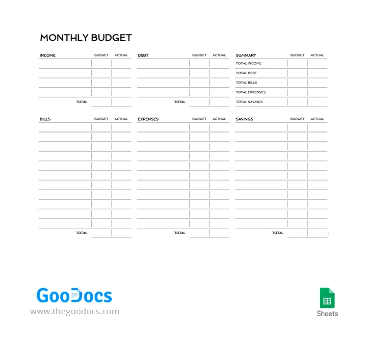 Planejador de Orçamento Mensal Branco - free Google Docs Template - 10068636