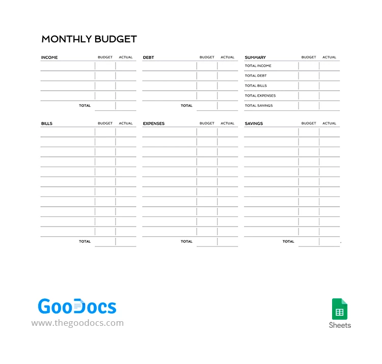 Planificateur de budget mensuel blanc - free Google Docs Template - 10068636