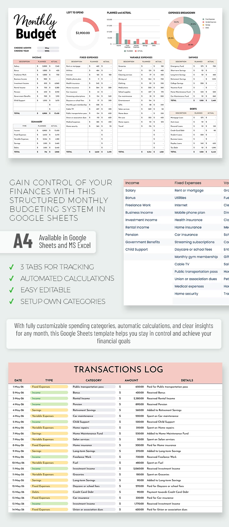 Modèle de budget mensuel - Finances personnelles - free Google Docs Template - 10071592