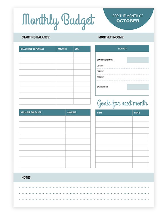 Monthly budget planner template