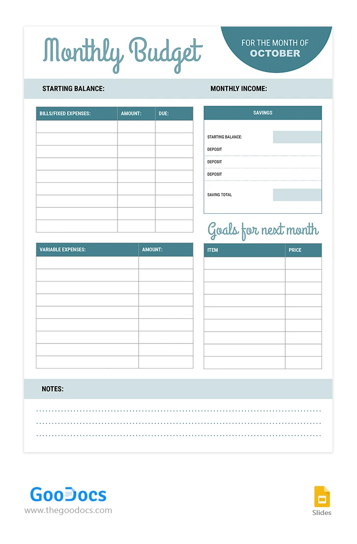 Monthly Budget - free Google Docs Template - 10066848