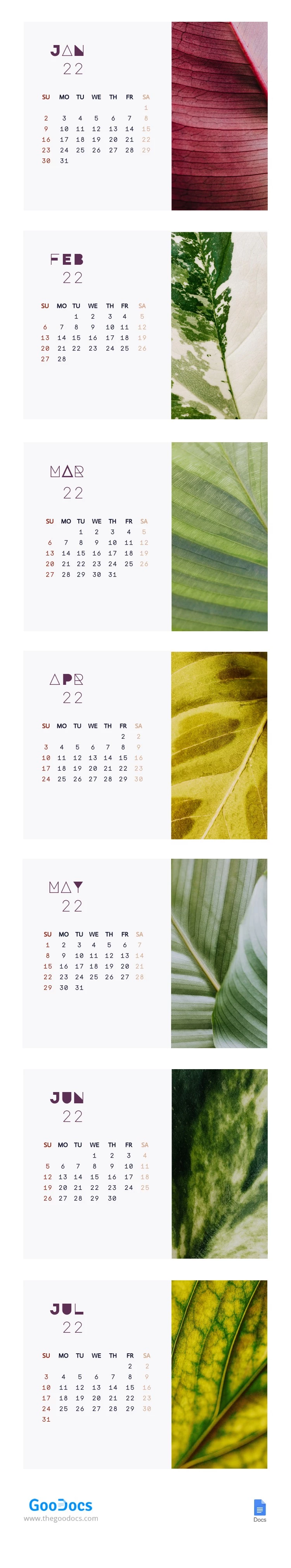 Monthly Calendar 2022 - free Google Docs Template - 10062214