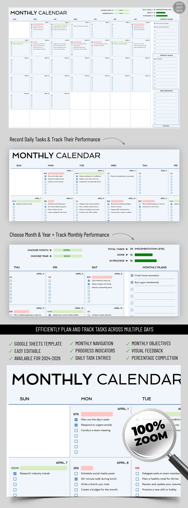 Calendário mensal profissional - free Google Docs Template - 10069300