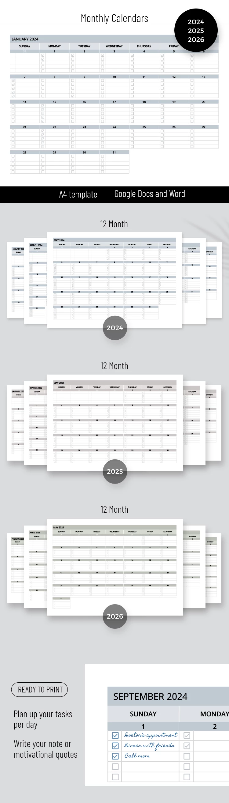 Calendário Mensal Minimalista - free Google Docs Template - 10069220