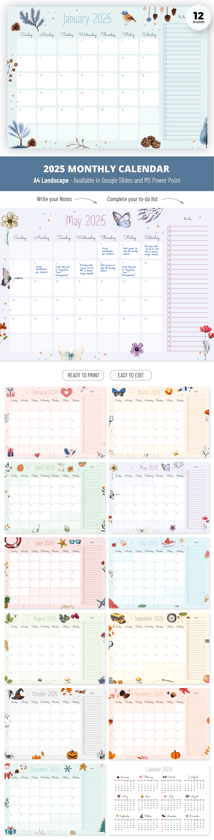 Illustrated Monthly Calendar - free Google Docs Template - 10069577