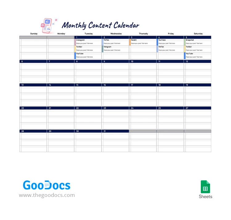Calendario de contenido mensual. - free Google Docs Template - 10066208