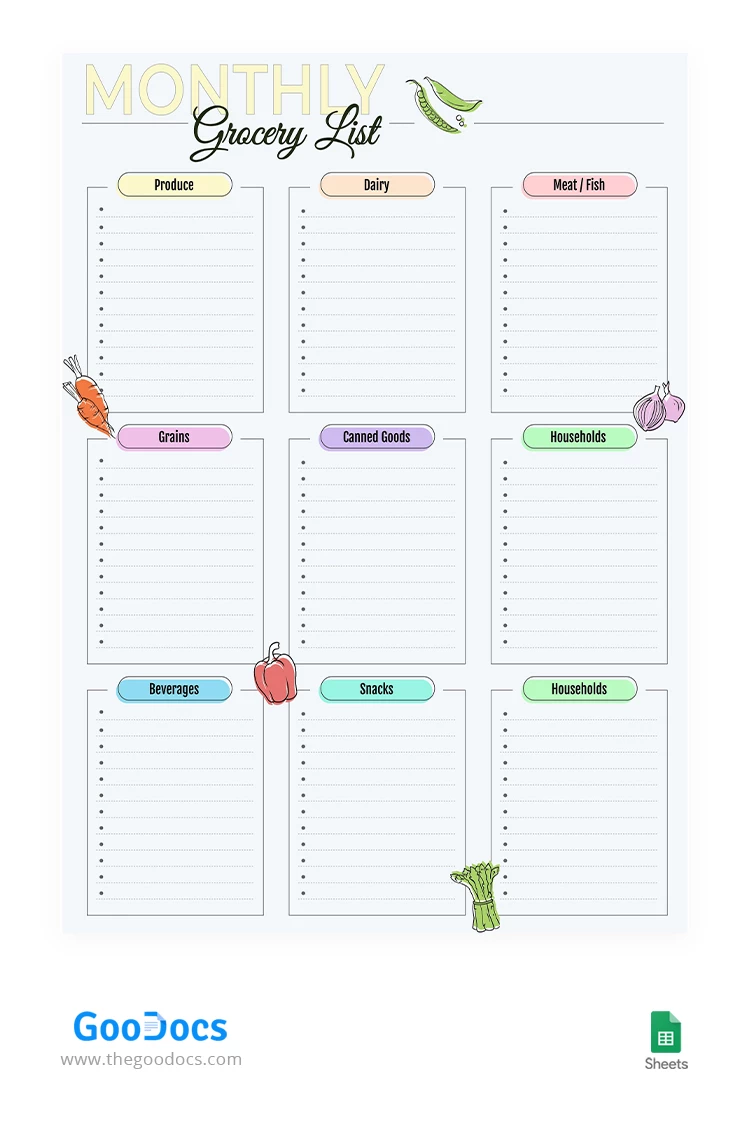 Monthly Grocery List - free Google Docs Template - 10067197