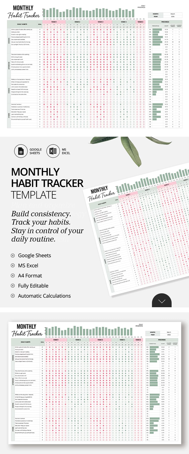 Anteprima di Modello di tracciamento abitudini mensili per Google Sheets and Microsoft Excel