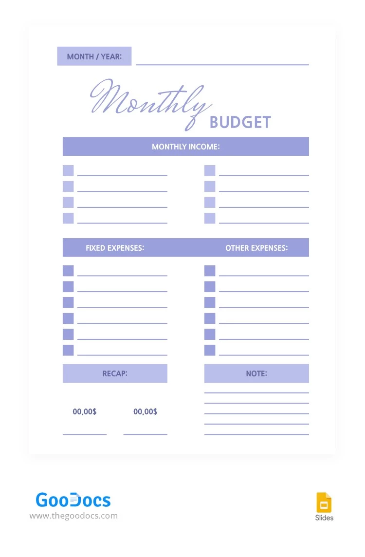 Monatlicher Lavendel-Budget. - free Google Docs Template - 10063086