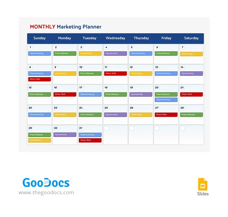 Monthly Marketing Planner - free Google Docs Template - 10064963