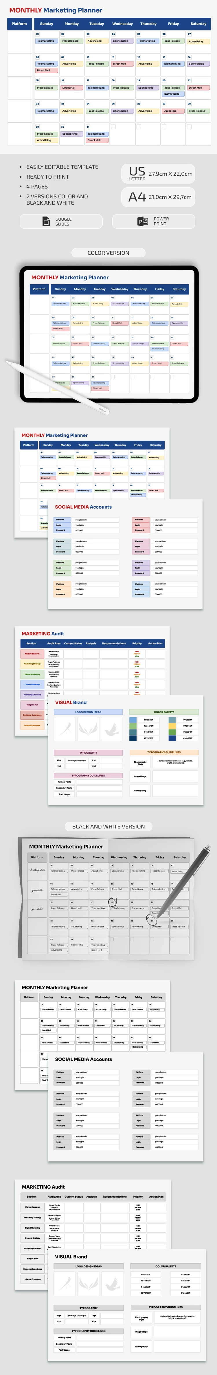 Monthly Marketing Planner - free Google Docs Template - 10064963