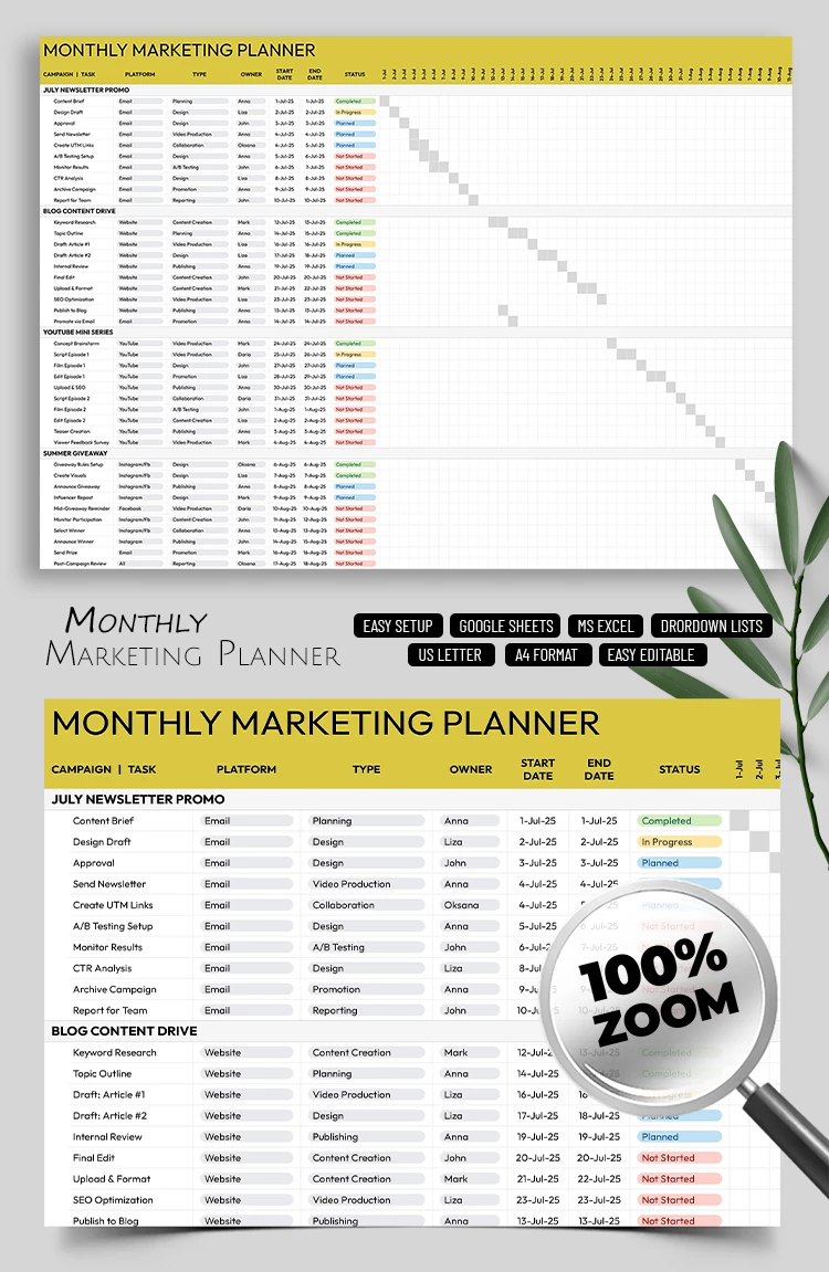 Monthly Marketing Planner Template - free Google Docs Template - 10071574