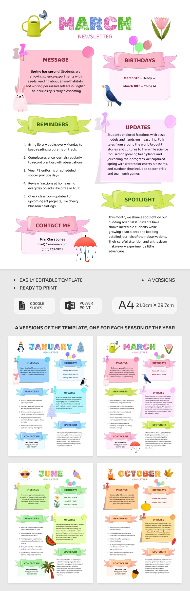 Modèle de bulletin d'information mensuel pour les salles de classe - free Google Docs Template - 10071708