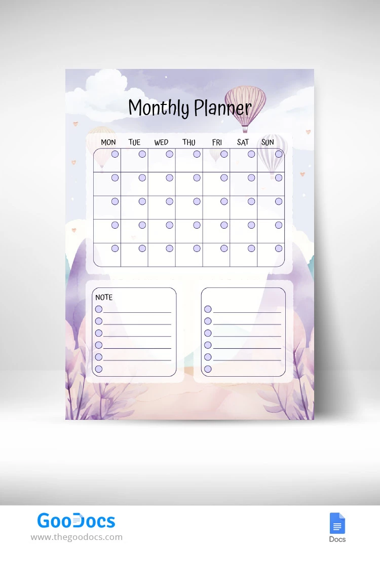 Monthly Planner - free Google Docs Template - 10067632