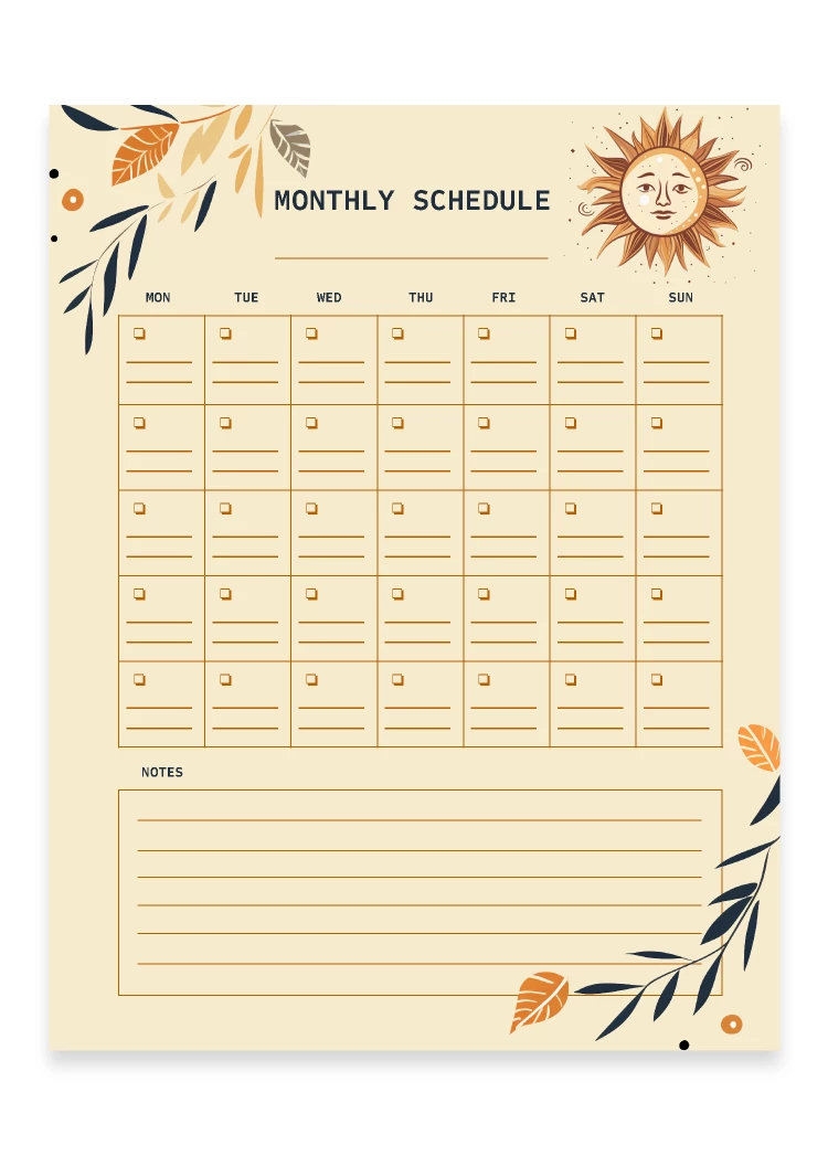 Monthly Schedule - free Google Docs Template - 10067683