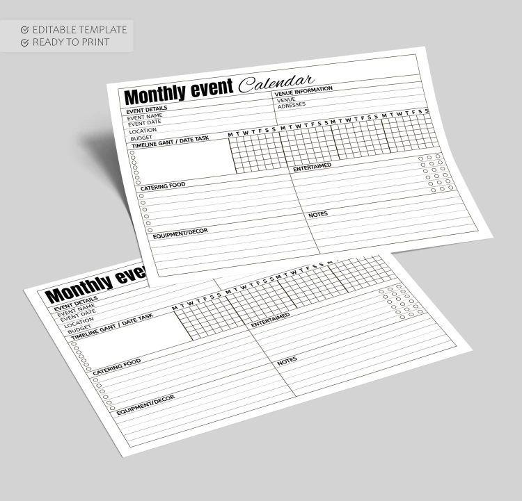 Calendario de eventos mensual - free Google Docs Template - 10068840