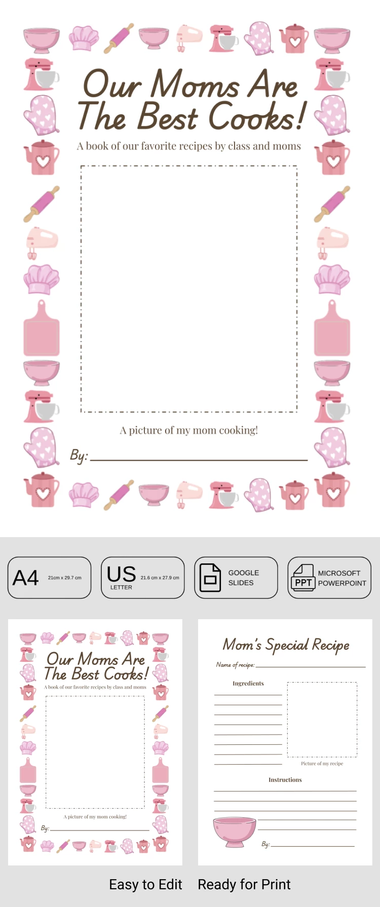 Preview of Mother's Day Cookbook Template for Google Slides and Microsoft PowerPoint