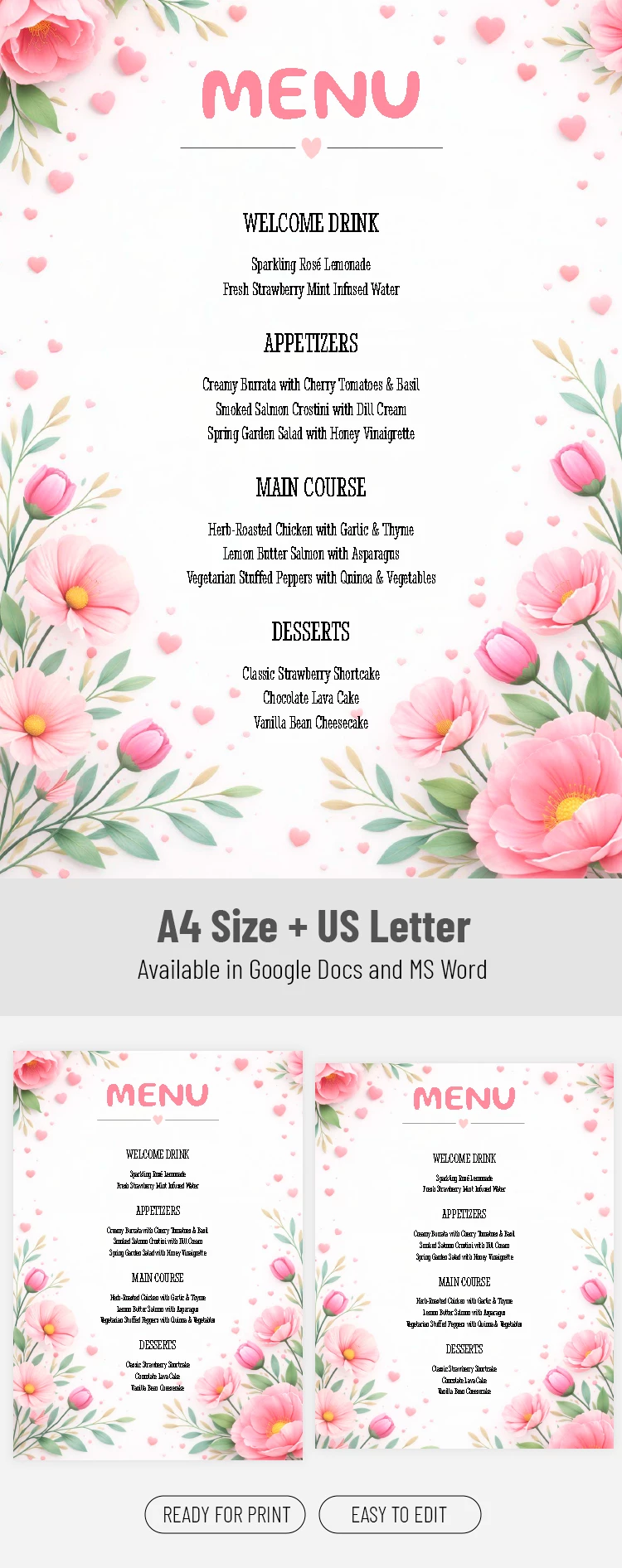 Preview of Mother's Day Menu Template for Google Docs and Microsoft Word