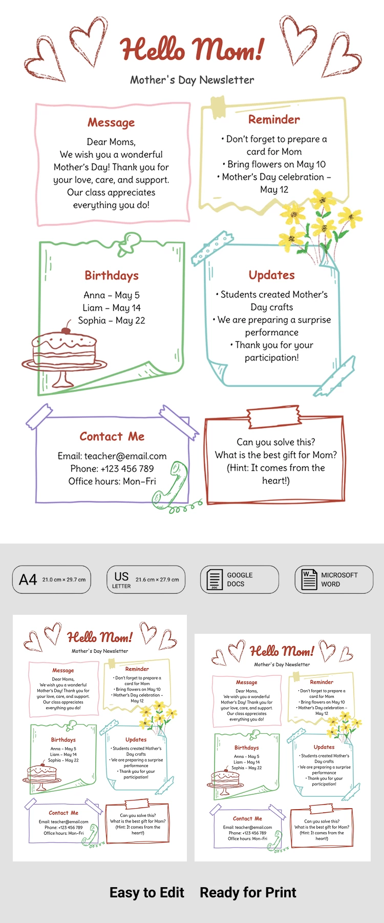 Anteprima di Template della newsletter per il giorno della madre per Google Docs and Microsoft Word