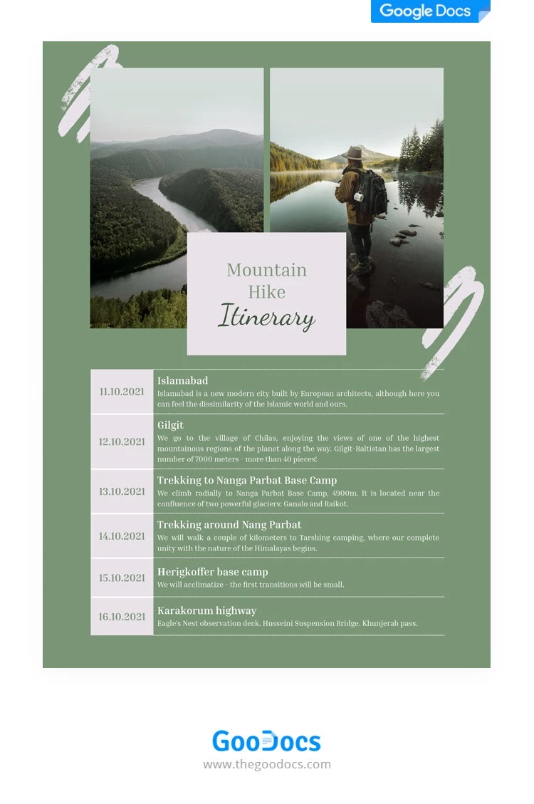Itinerario trekking in montagna - free Google Docs Template - 10062102