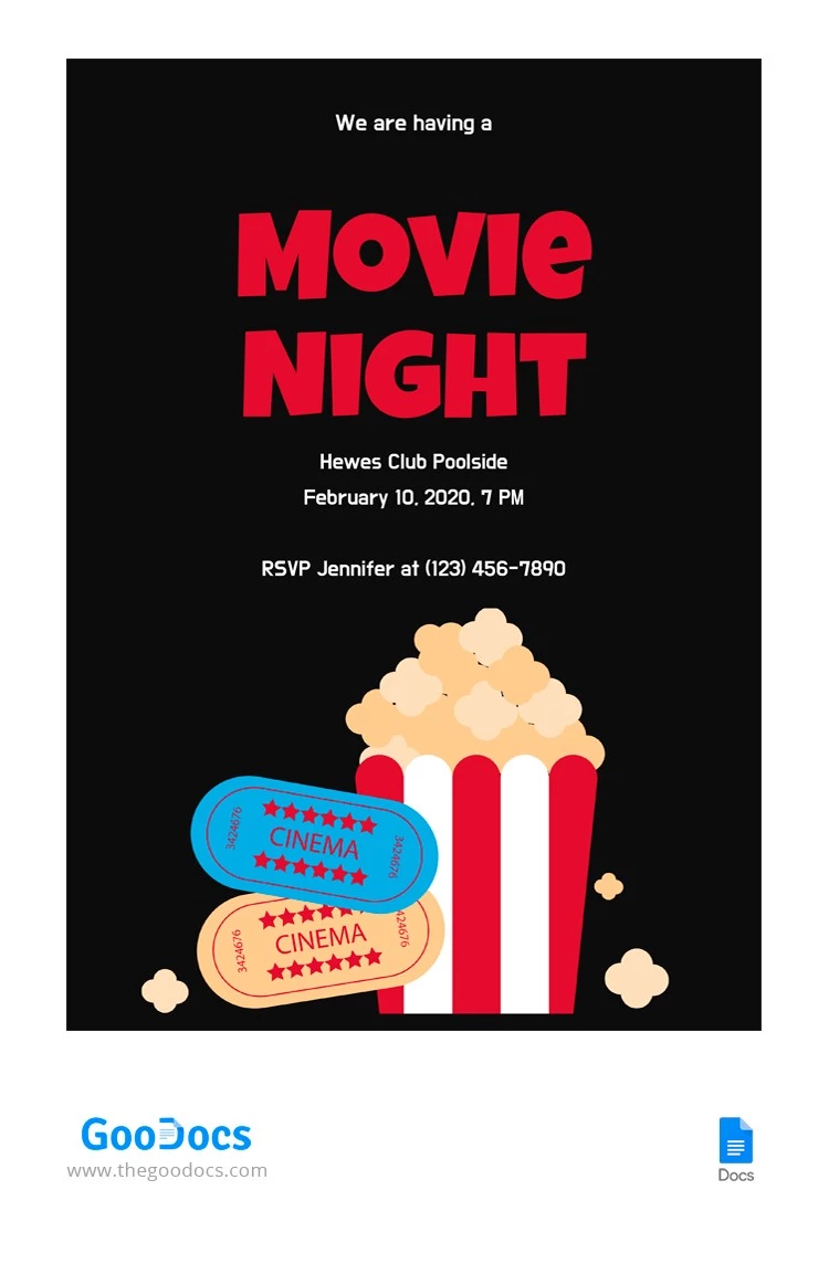 Movie Night Invitation - free Google Docs Template - 10062235