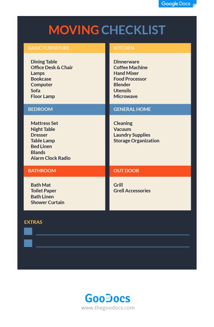 Beautiful Moving Checklist - free Google Docs Template - 10062022