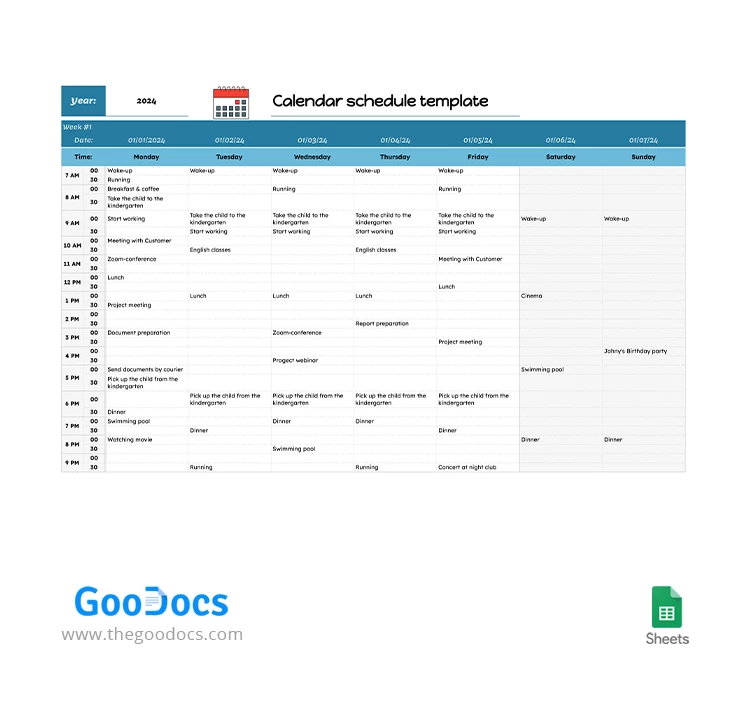 Multicolor Calendar Schedule - free Google Docs Template - 10063493
