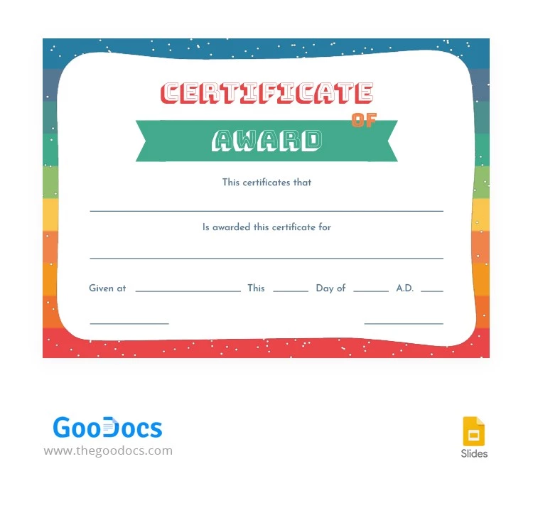 Certificat de récompense multicolore - free Google Docs Template - 10063610