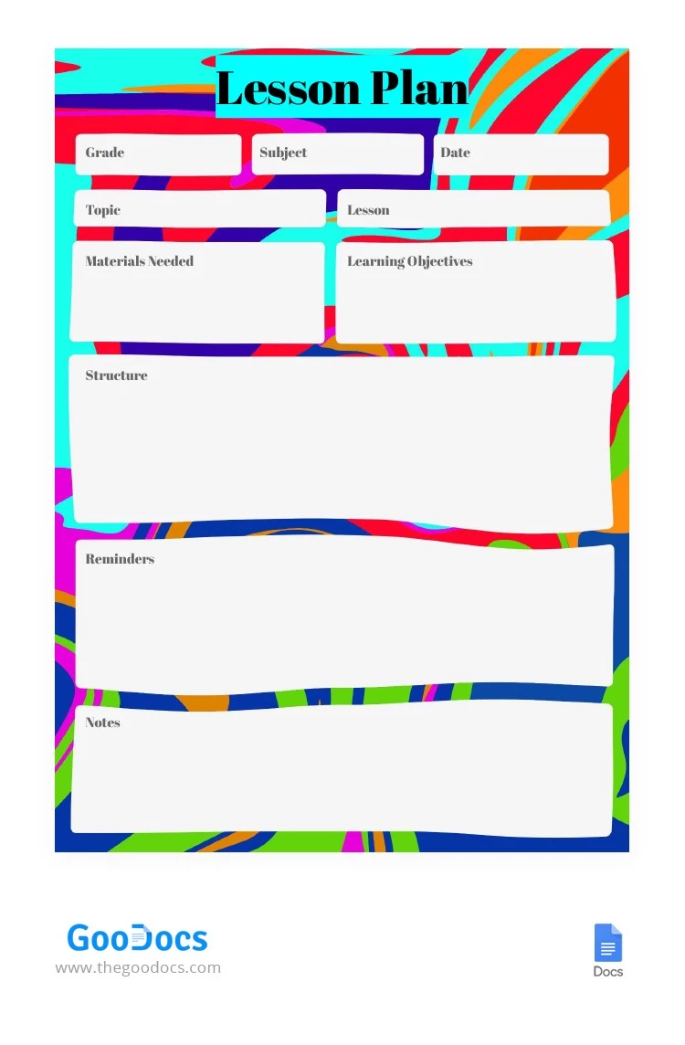 Plano de aula multicolorido - free Google Docs Template - 10063566