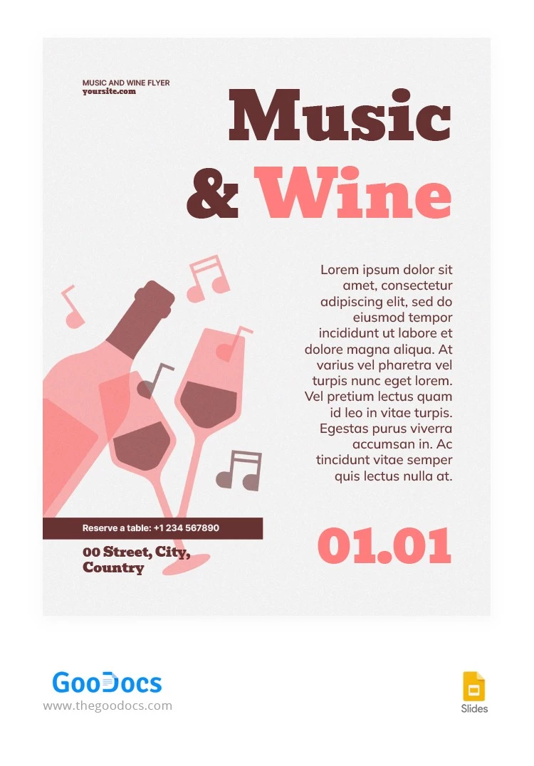 Musik und Wein - niedliches Flugblatt - free Google Docs Template - 10065906