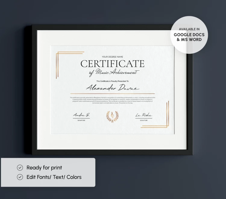 Music Award Certificate - free Google Docs Template - 10068919