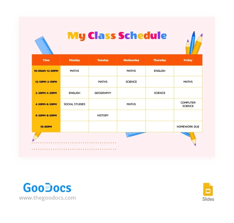 My Class Schedule Science - free Google Docs Template - 10063343