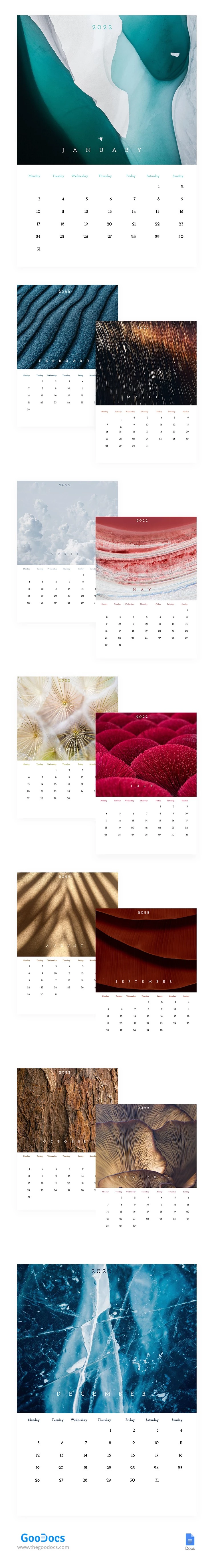 Calendario di texture naturali - free Google Docs Template - 10062278