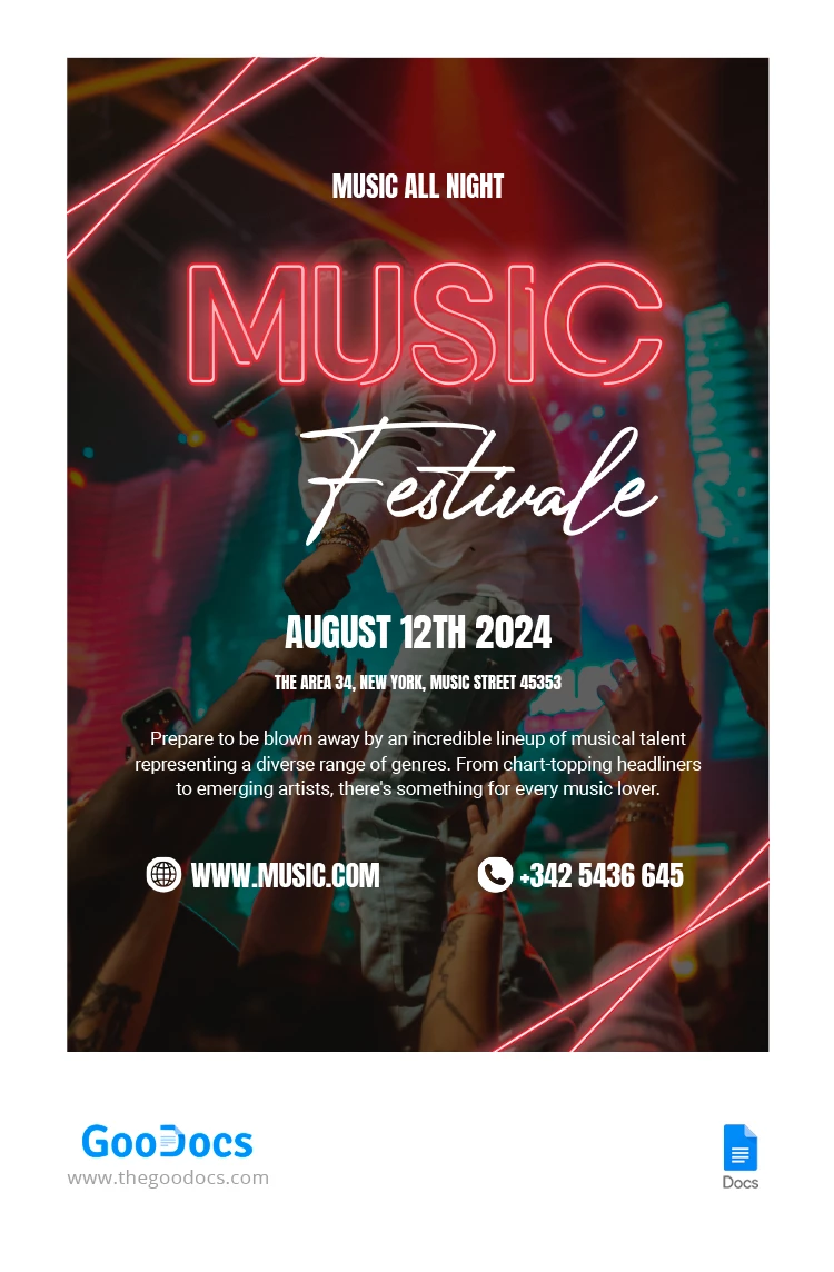 Poster Musicale al Neon - free Google Docs Template - 10067042
