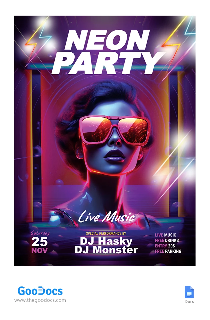 Neon Party Flyer - free Google Docs Template - 10066823