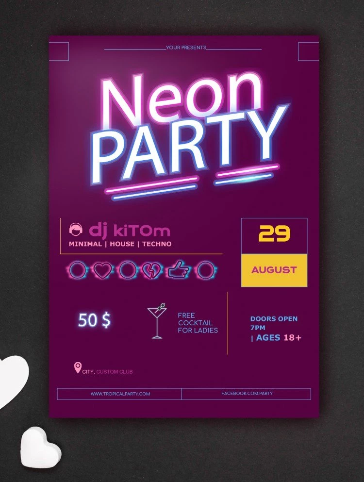 Poster festa neon - free Google Docs Template - 10061531