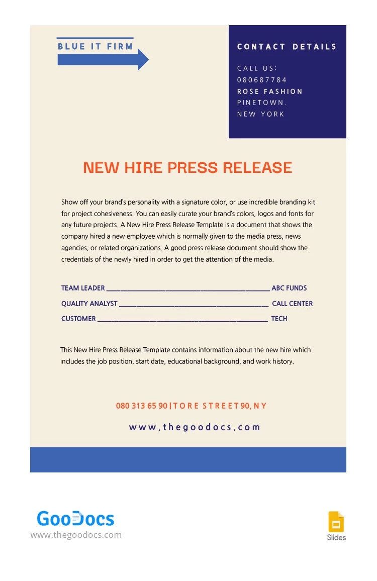 New Hire Press Release - free Google Docs Template - 10062800