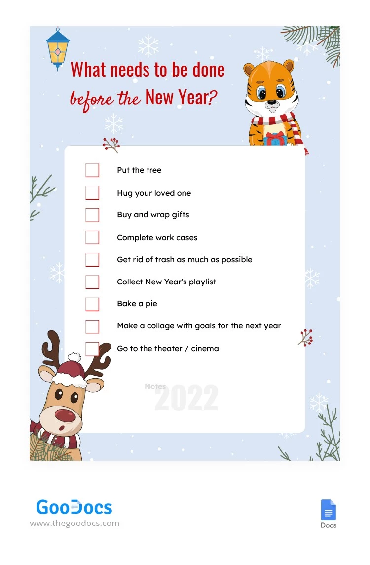 Lista de propósitos de Año Nuevo. - free Google Docs Template - 10062890