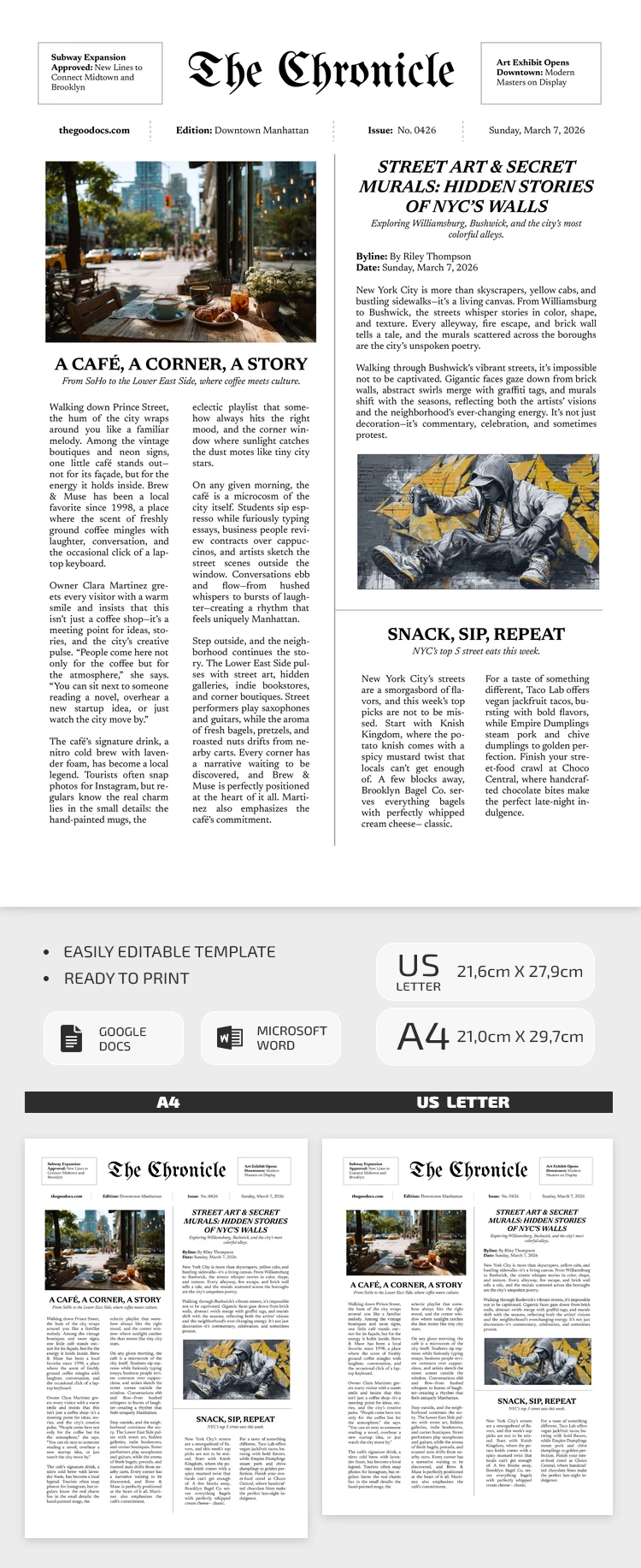 Preview of New York Style Article Template for Google Docs and Microsoft Word