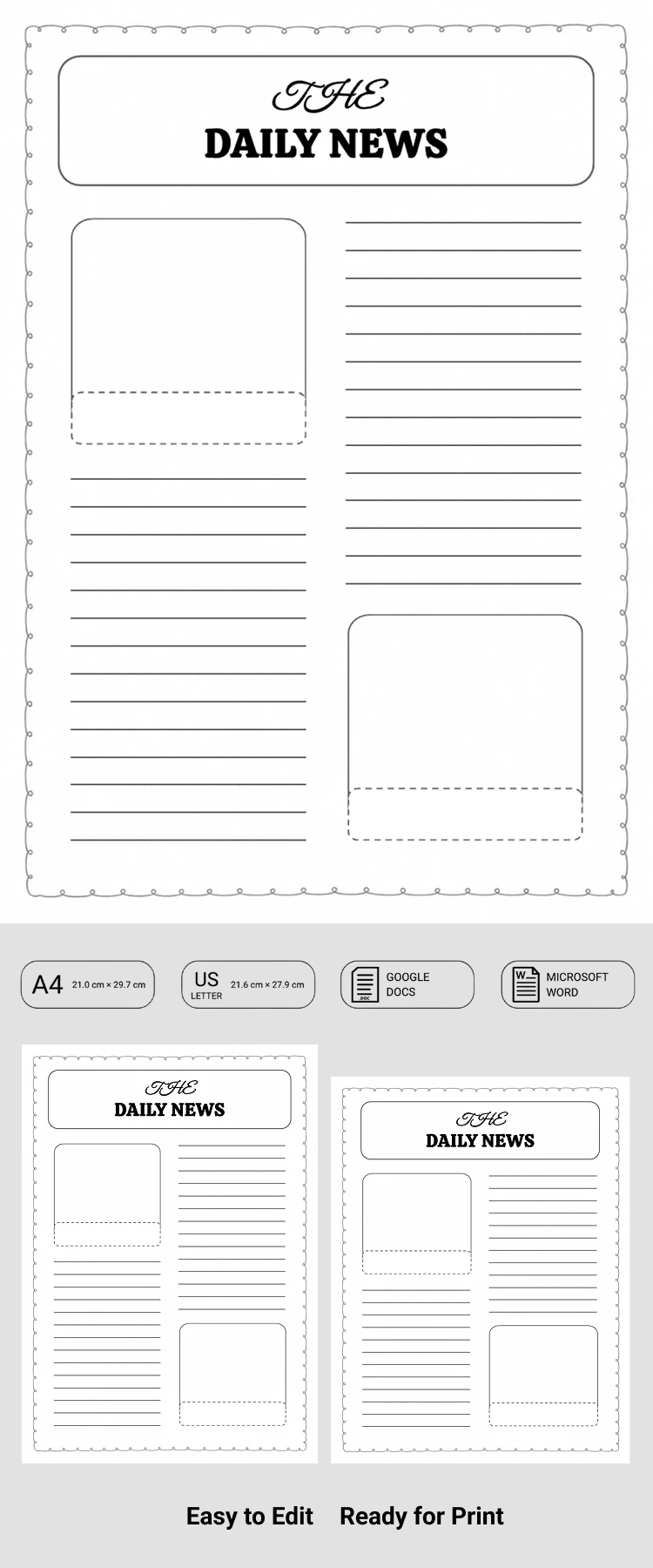 Preview of Newspaper Article Template for Kids for Google Docs and Microsoft Word