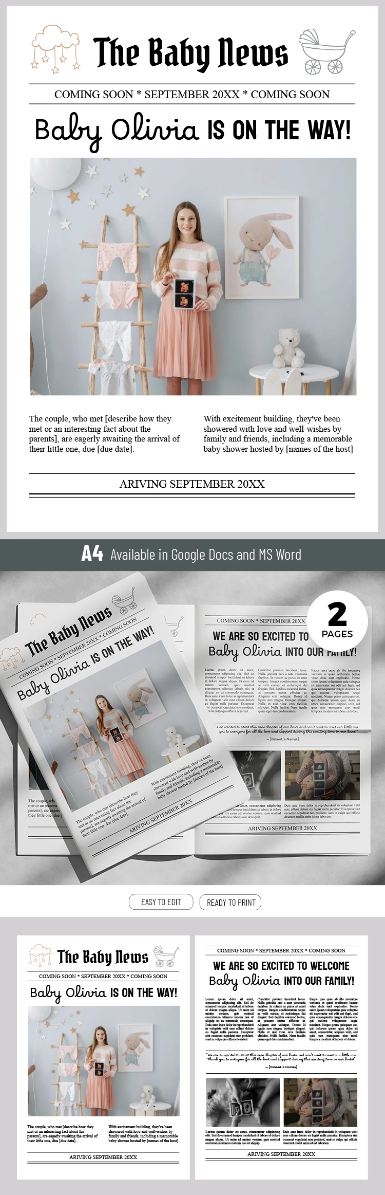 Baby Shower Newspaper - free Google Docs Template - 10069579