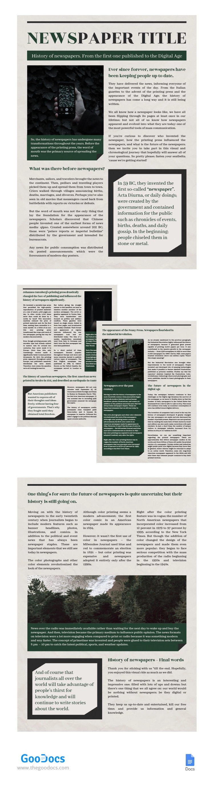 Newspaper with Dark Green - free Google Docs Template - 10063715