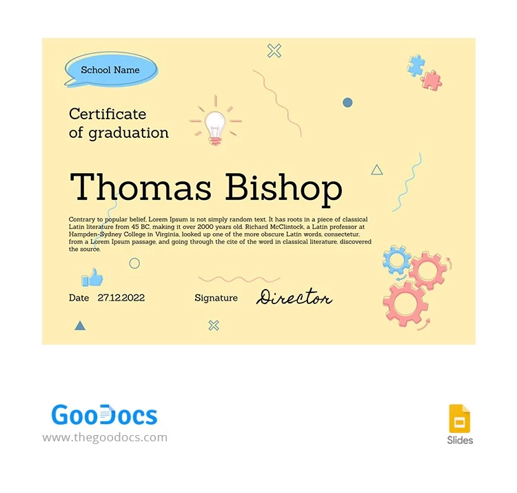 Bel certificato di scuola materna - free Google Docs Template - 10065169