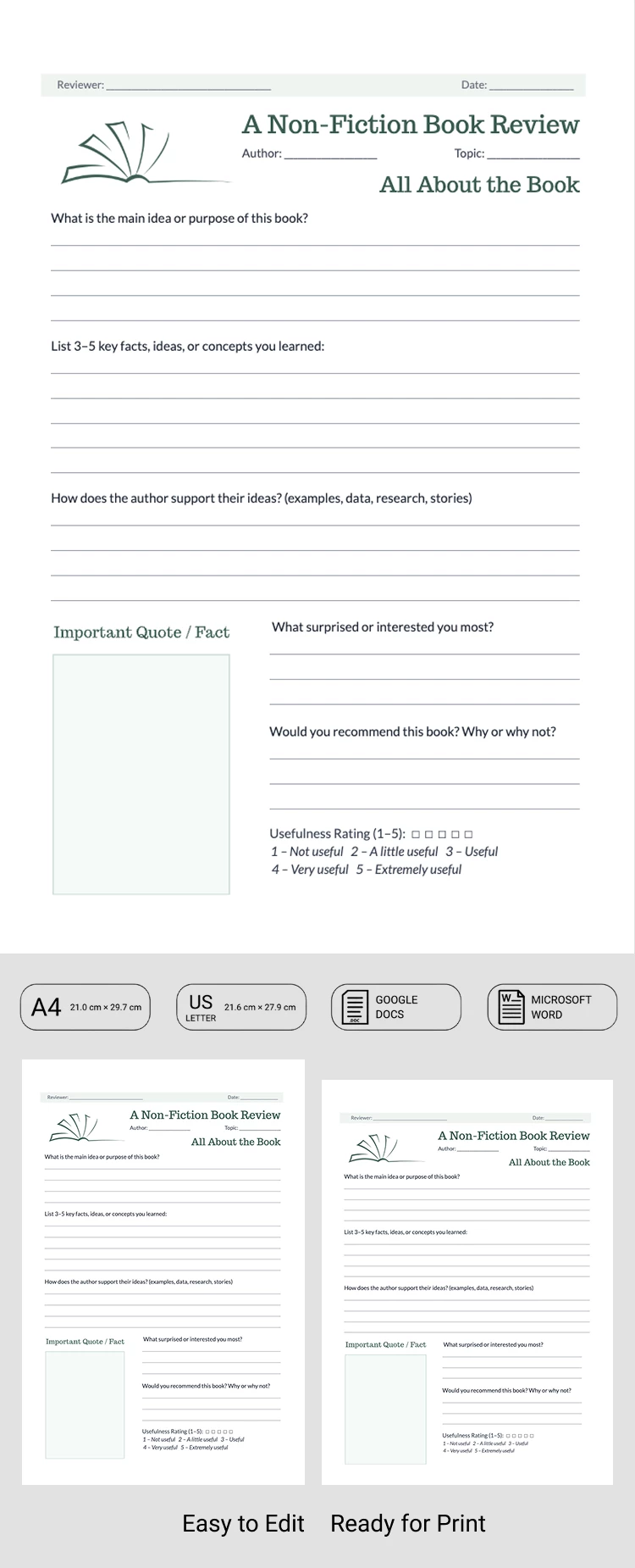 Modelo de Relatório de Livro de Não Ficção - free Google Docs Template - 10072586