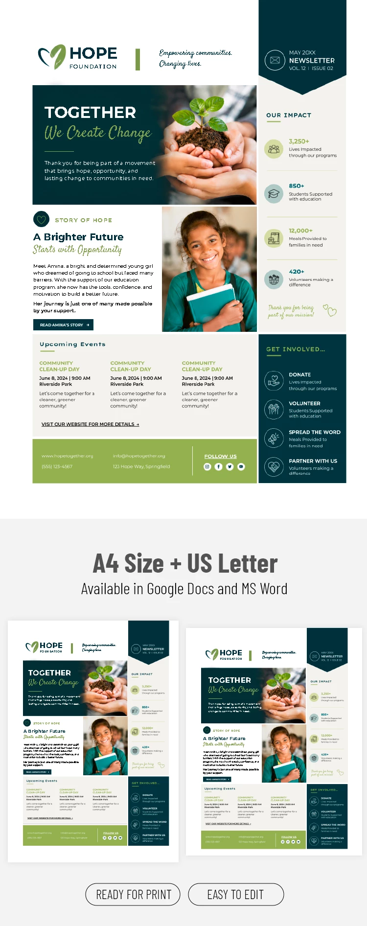 Preview of Nonprofit Newsletter Template for Google Docs and Microsoft Word