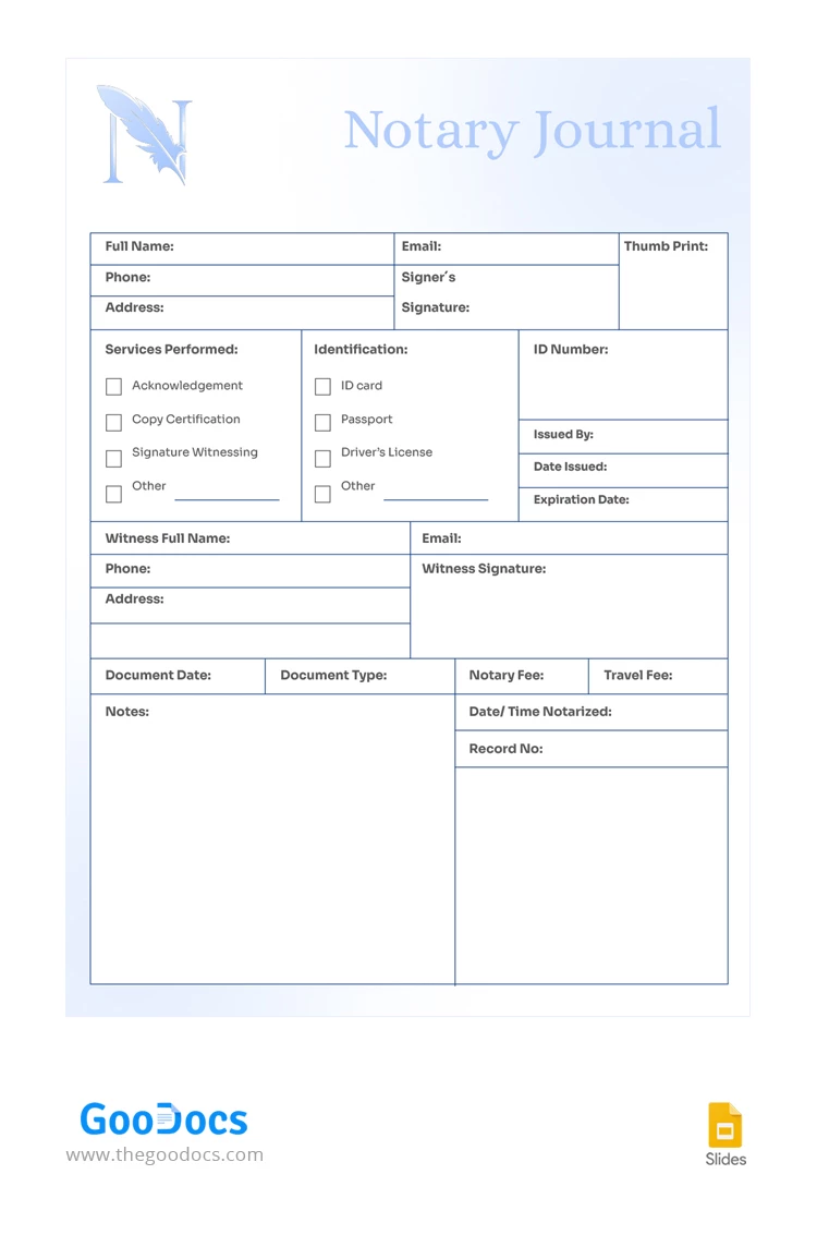 Notary Journal - free Google Docs Template - 10068230